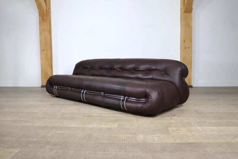 Soriana sofa in brown leather by Afra & Tobia Scarpa for Cassina, 1970s