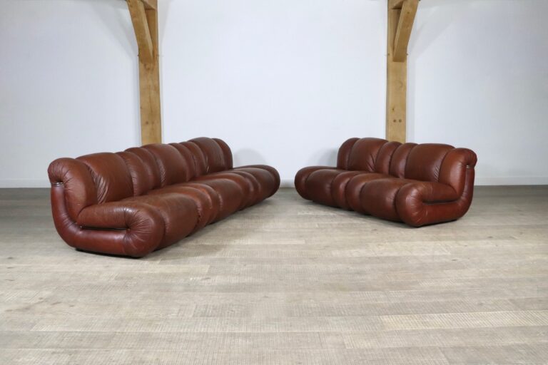 Mimo Padova Velasquez modular sofa in brown leather and chrome, Italy 1970s