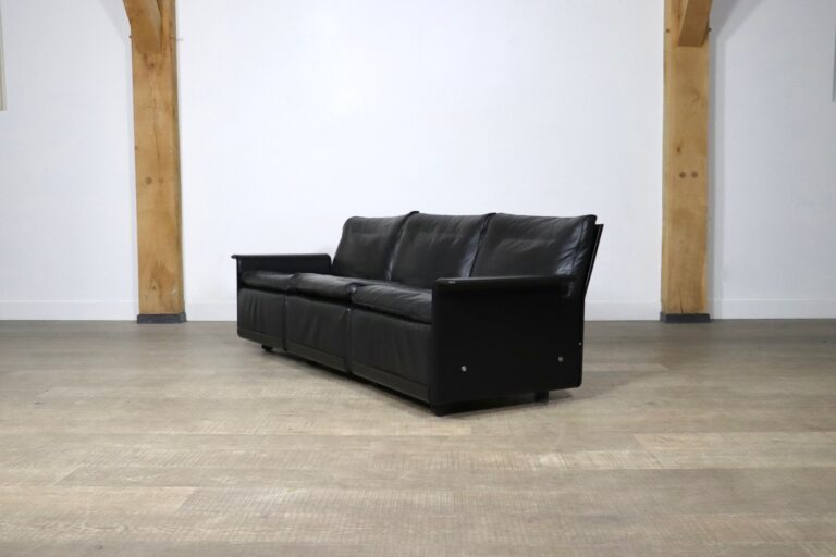 Dieter Rams Black Leather Model 620 3-Seater Sofa For Vitsoe 1980s