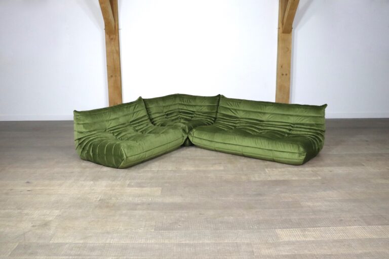 Original Ligne Roset Togo set in olive green velvet by Michel Ducaroy, 1970s