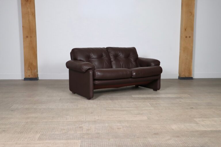 Coronado Sofa in brown leather by Tobia Scarpa for B&B Italia, 1980s