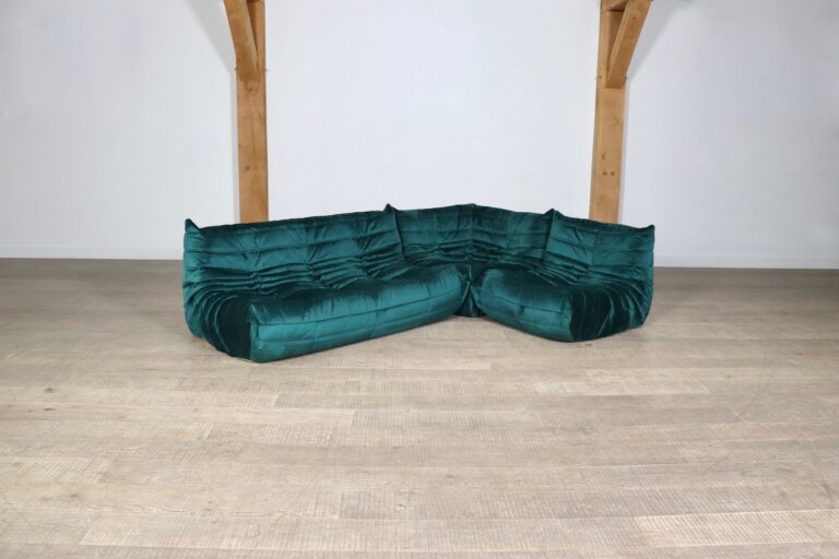 Original Ligne Roset Togo sofa set in petrol velvet by Michel Ducaroy, 1970s
