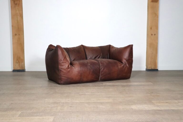 Le Bambole two seater sofa in original light brown buffalo leather by Mario Bellini for B&B Italia, 1970s