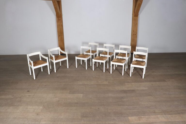 Set of 10 white carimate chairs by Vico Magistretti, Italy 1960s