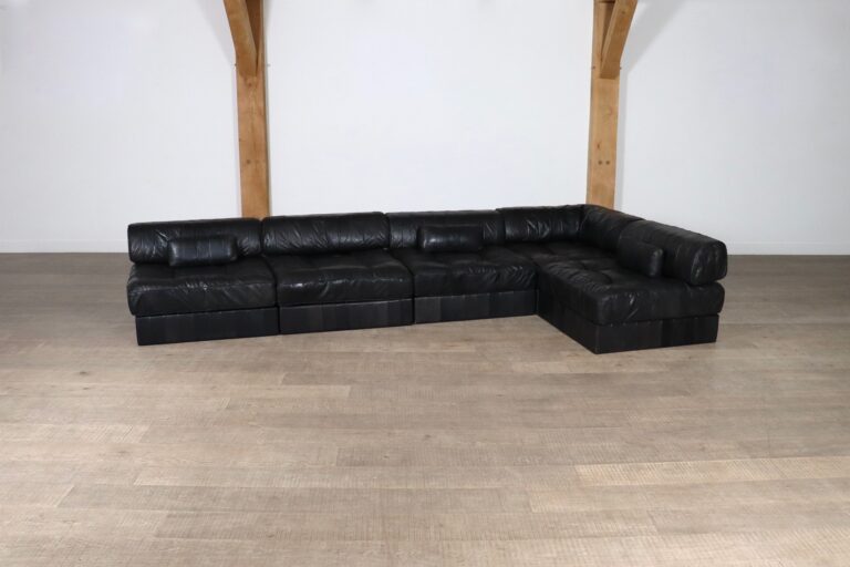 De Sede DS-88 Modular Sofa In Black Patchwork Leather, Switzerland 1970s