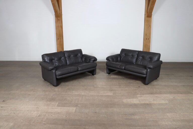 Coronado Sofa in grey Leather by Tobia Scarpa for B&B Italia, 1980s