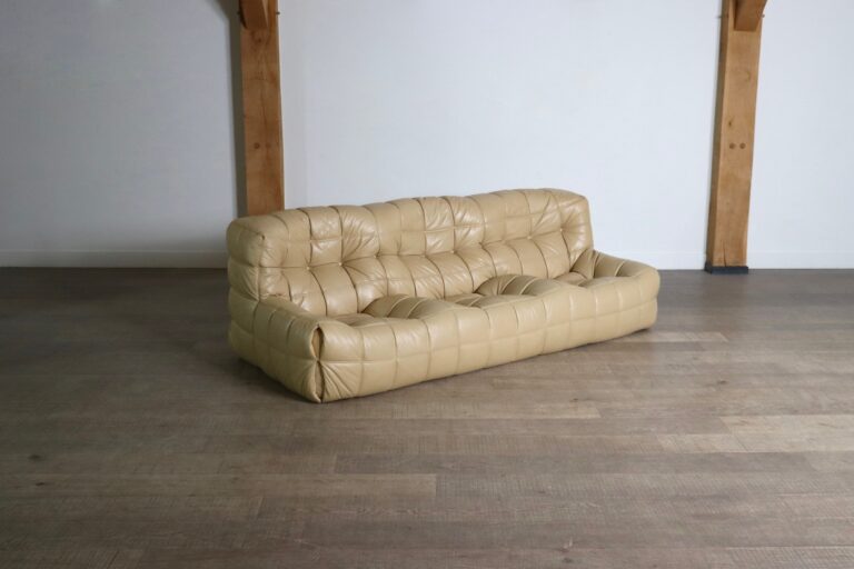 Kashima three seater sofa in cream leather by Michel Ducaroy for Ligne Roset, 1970s