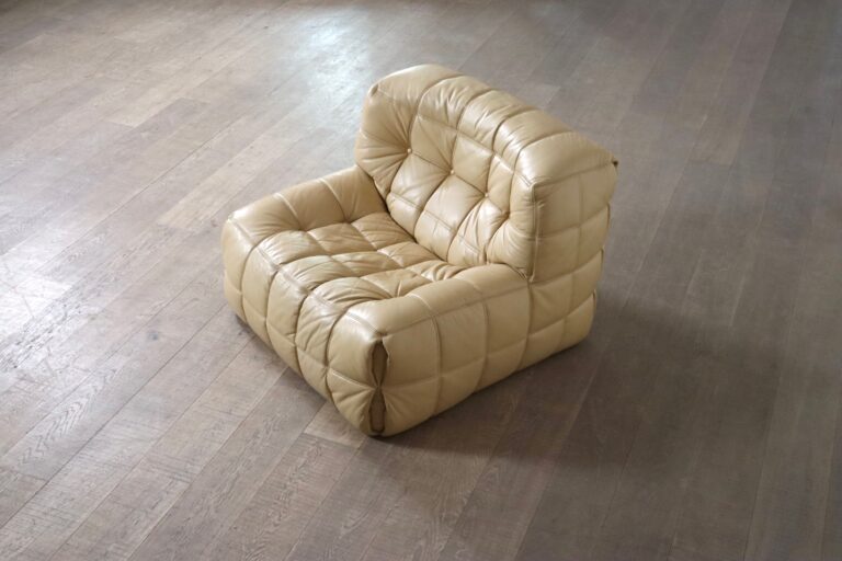 Kashima Lounge chair in cream leather by Michel Ducaroy for Ligne Roset, 1970s