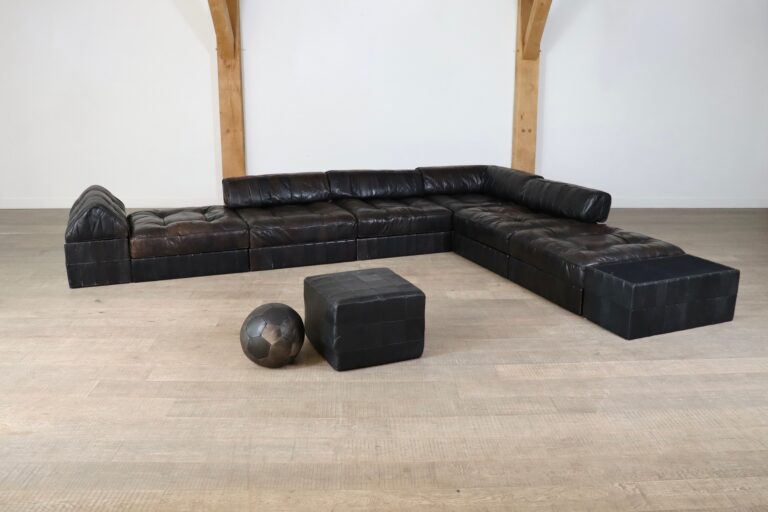 De Sede DS 88 Modular Sofa In Black Patchwork Leather, Switzerland 1970s