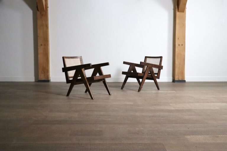 Pierre Jeanneret lounge chairs PJ-SI-29-A in teak and Cane, 1950s