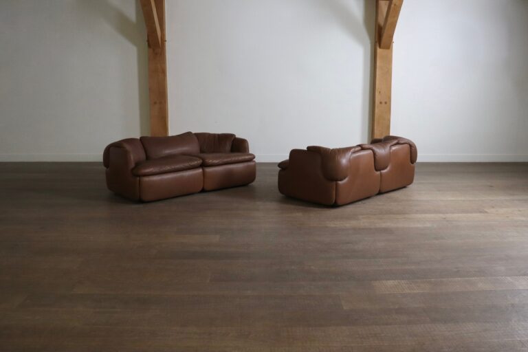 Confidential sofa in brown leather by Alberto Rosselli for Saporiti, Italy 1970s