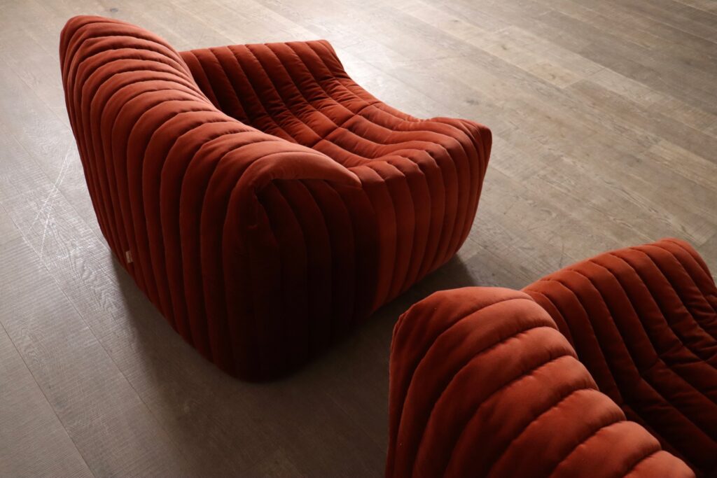 Cinna Sandra lounge chairs in velvet by Annie Hieronimus, 1970s