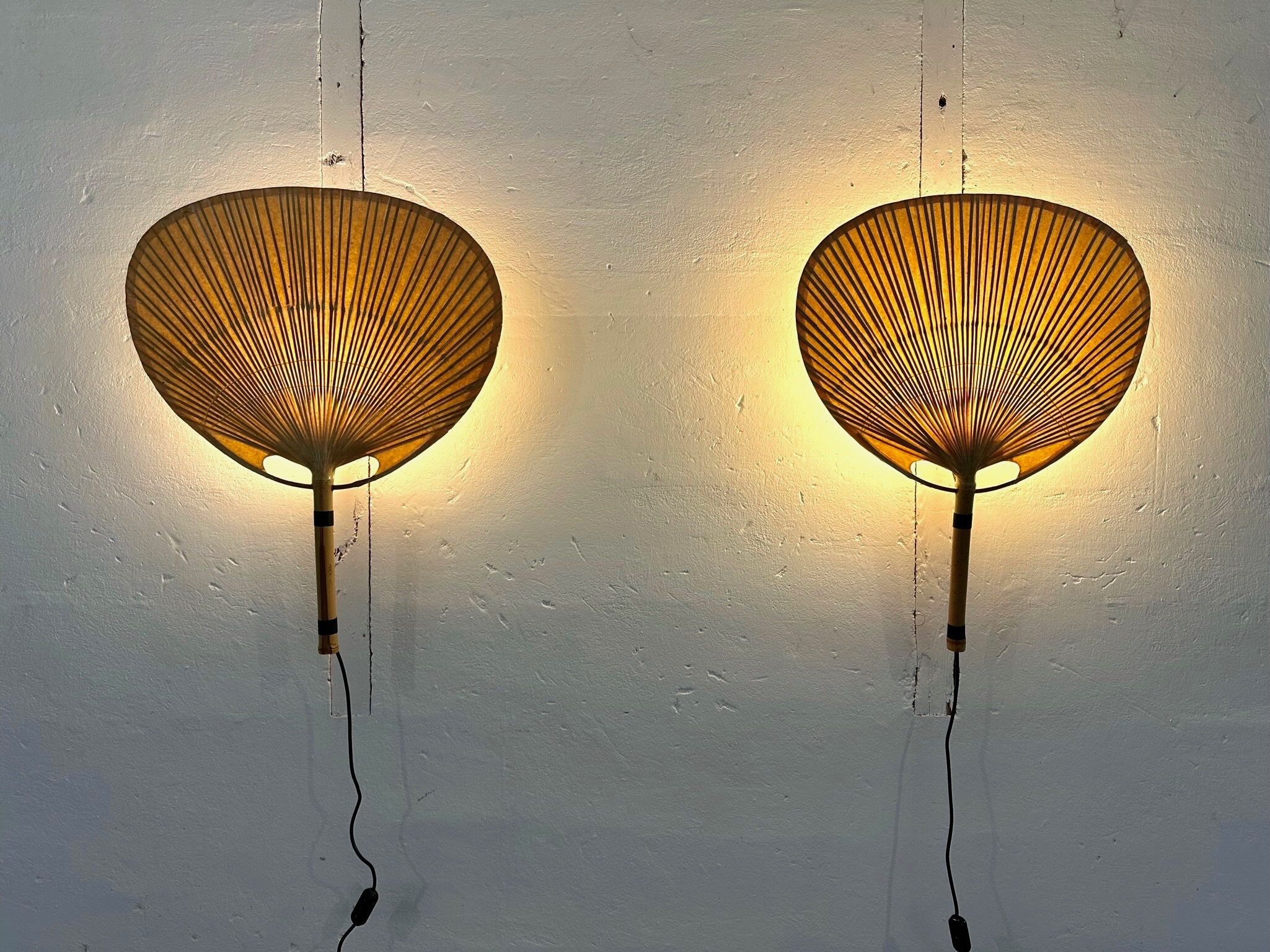 Pair Of Ingo Maurer Uchiwa III Wall Lamps For M-Design, 1973