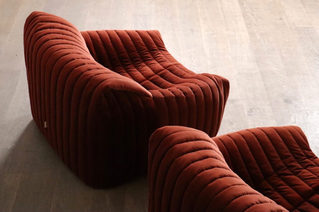 Cinna Sandra lounge chairs in velvet by Annie Hieronimus, 1970s