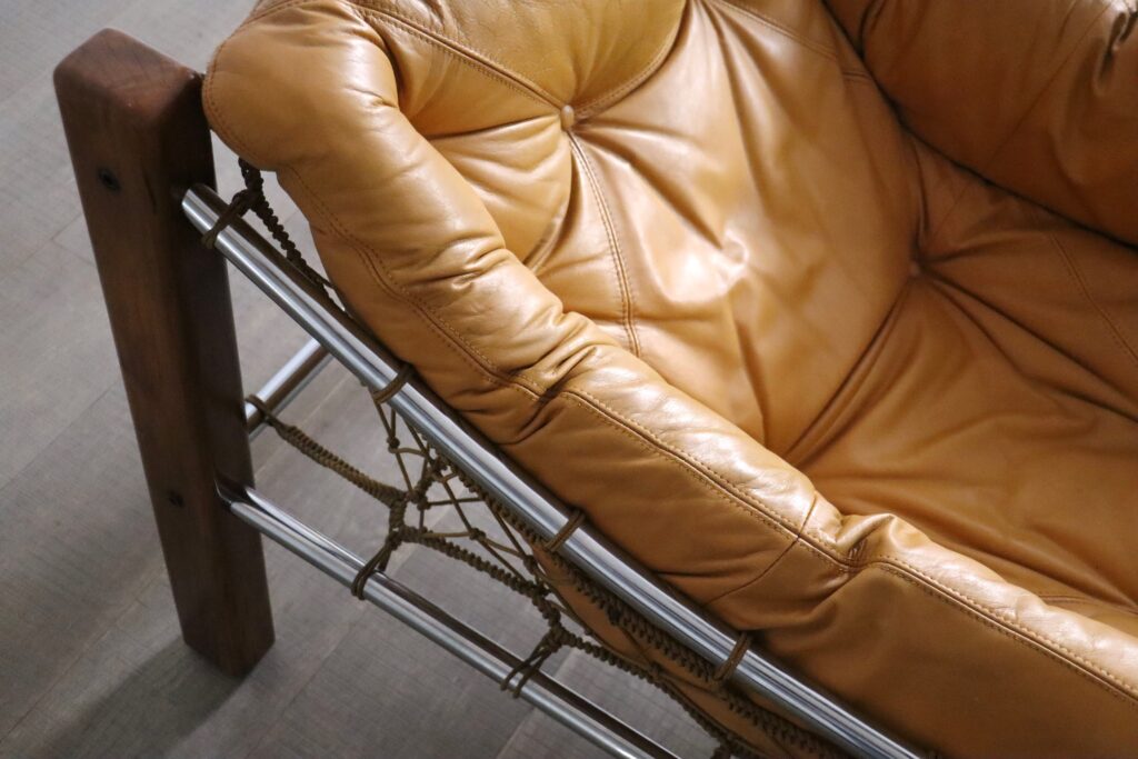 Rare Amazonas Lounge Chair with ottoman in Cognac Leather by Jean Gillon Brazil 1960s
