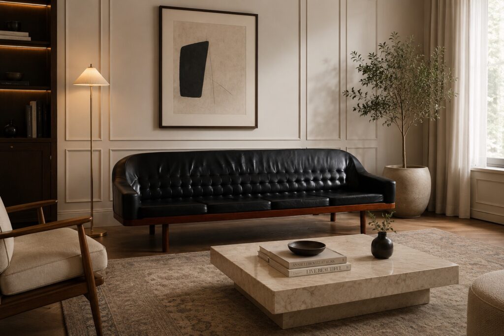 Arne Halvorsen sofa model '2010' in black leather Norway 1960s