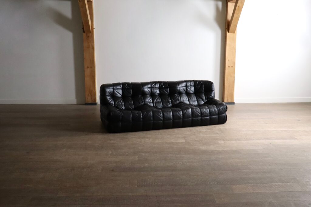 Kashima three seater sofa in cream leather by Michel Ducaroy for Ligne Roset, 1970s
