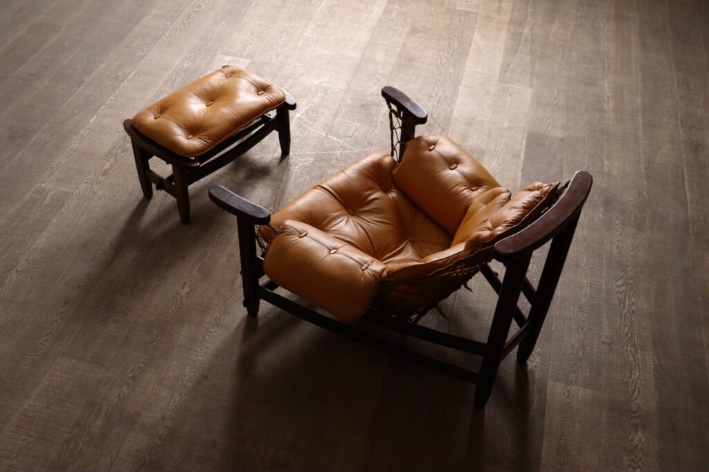 Jangada Lounge Chair with ottoman in Cognac Leather by Jean Gillon Brazil 1960s