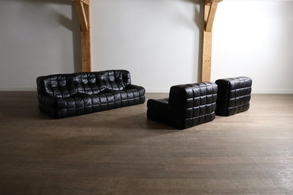 Kashima three seater sofa in cream leather by Michel Ducaroy for Ligne Roset, 1970s