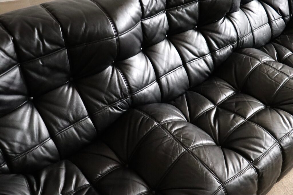 Kashima three seater sofa in cream leather by Michel Ducaroy for Ligne Roset, 1970s