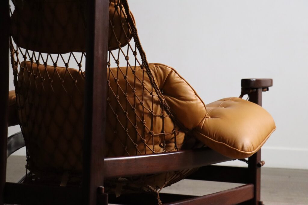 Jangada Lounge Chair with ottoman in Cognac Leather by Jean Gillon Brazil 1960s