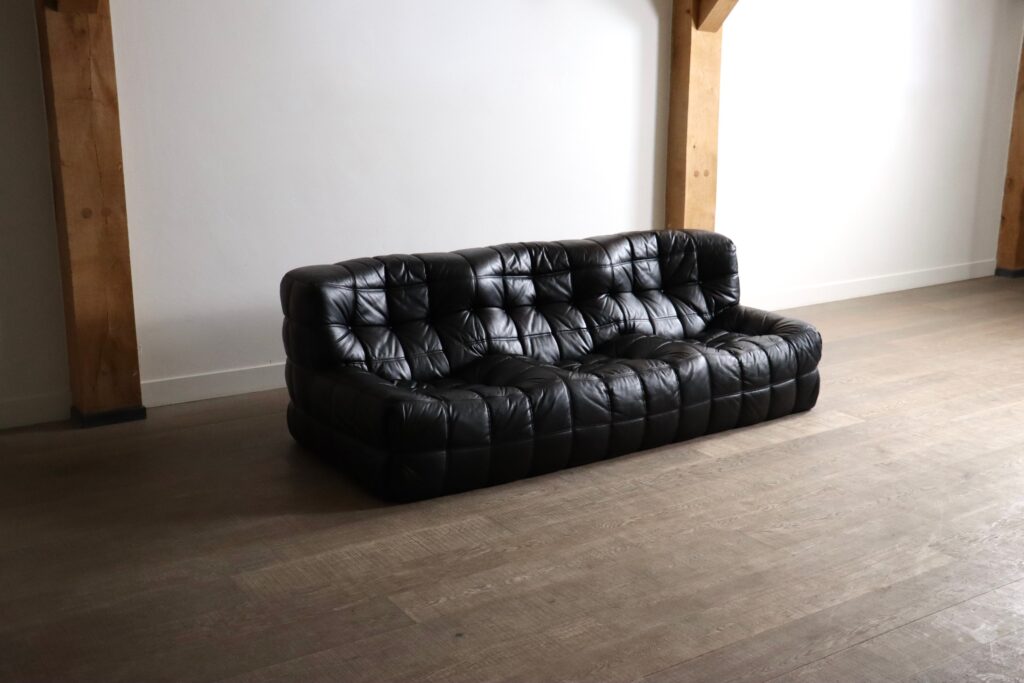 Kashima three seater sofa in cream leather by Michel Ducaroy for Ligne Roset, 1970s