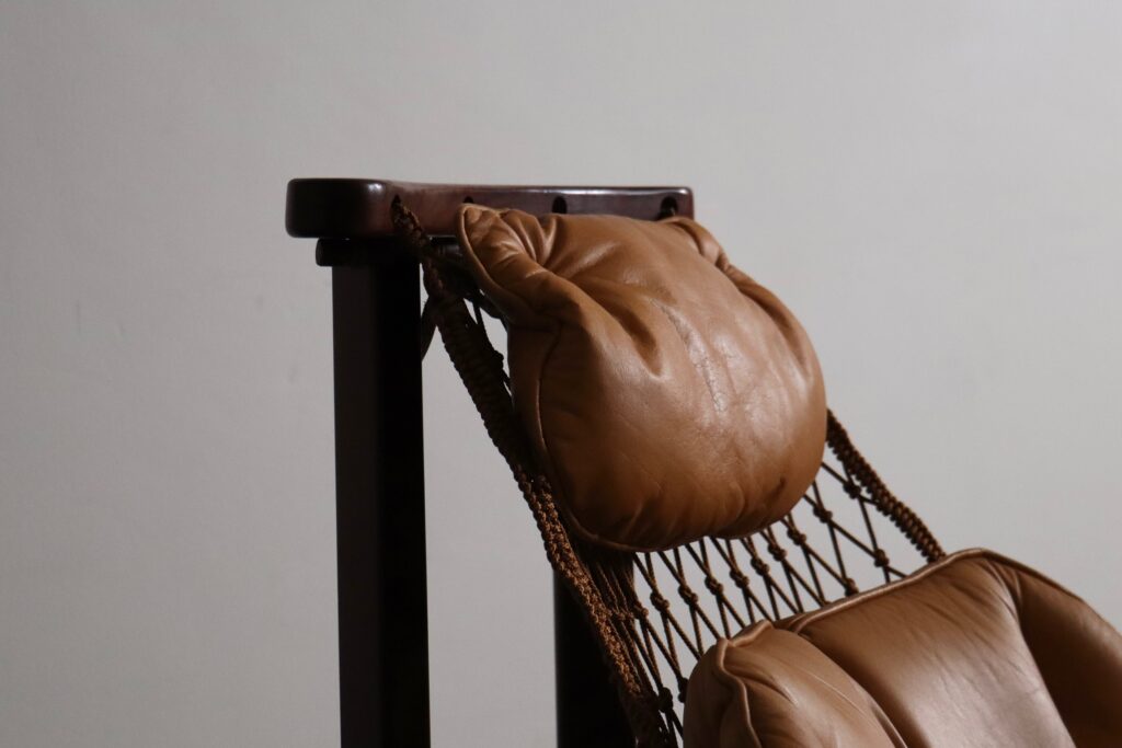 Jangada Lounge Chair with ottoman in Cognac Leather by Jean Gillon Brazil 1960s