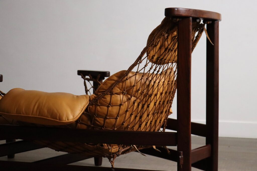 Jangada Lounge Chair with ottoman in Cognac Leather by Jean Gillon Brazil 1960s