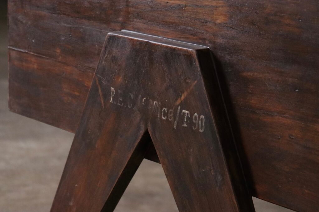 Provenance-marked Pierre Jeanneret desk from Punjab Engineering College office
