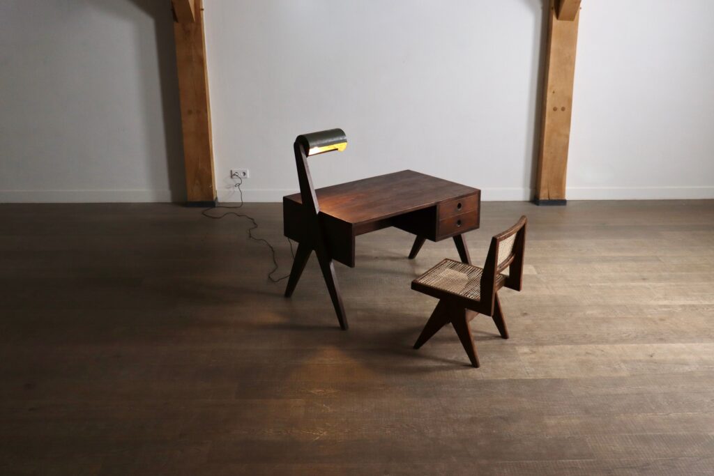 Vintage Chandigarh desk with built-in lighting and tapered legs