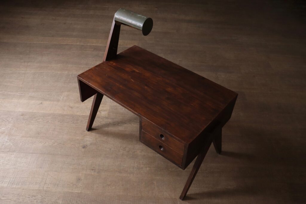 Wooden drawer unit on a Pierre Jeanneret desk from Chandigarh