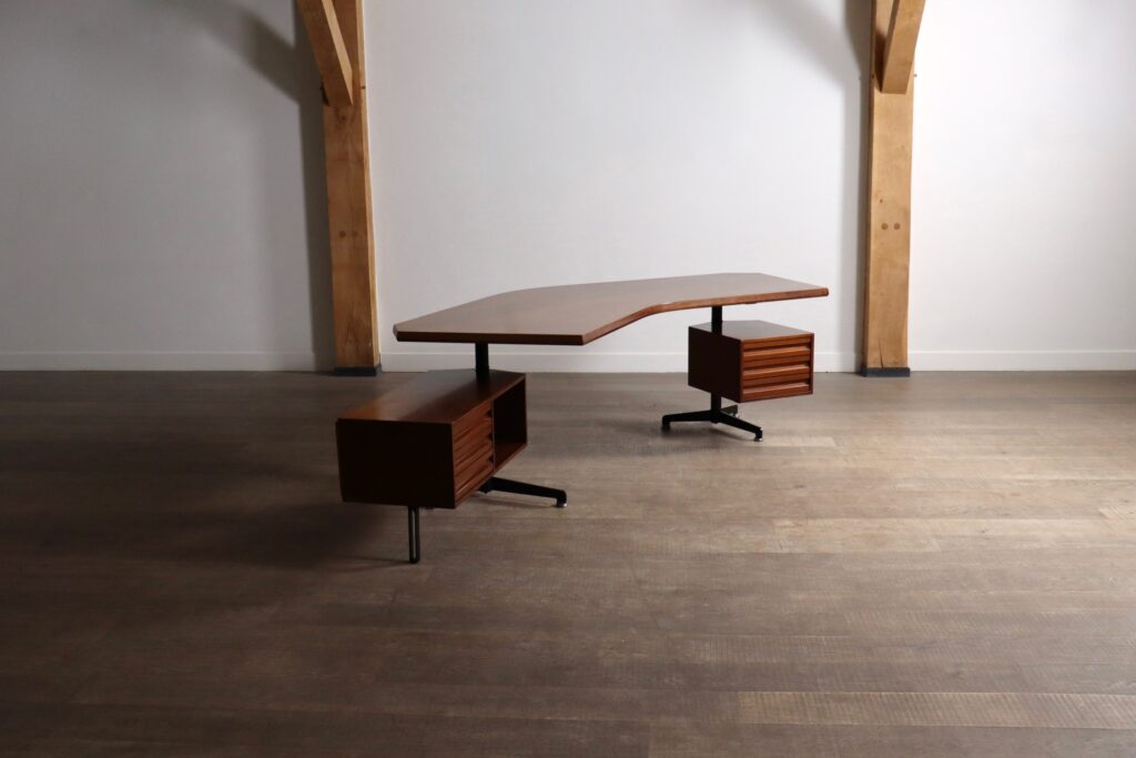 Large rotating storage cabinet with drawers and open compartment on the Tecno T96 desk