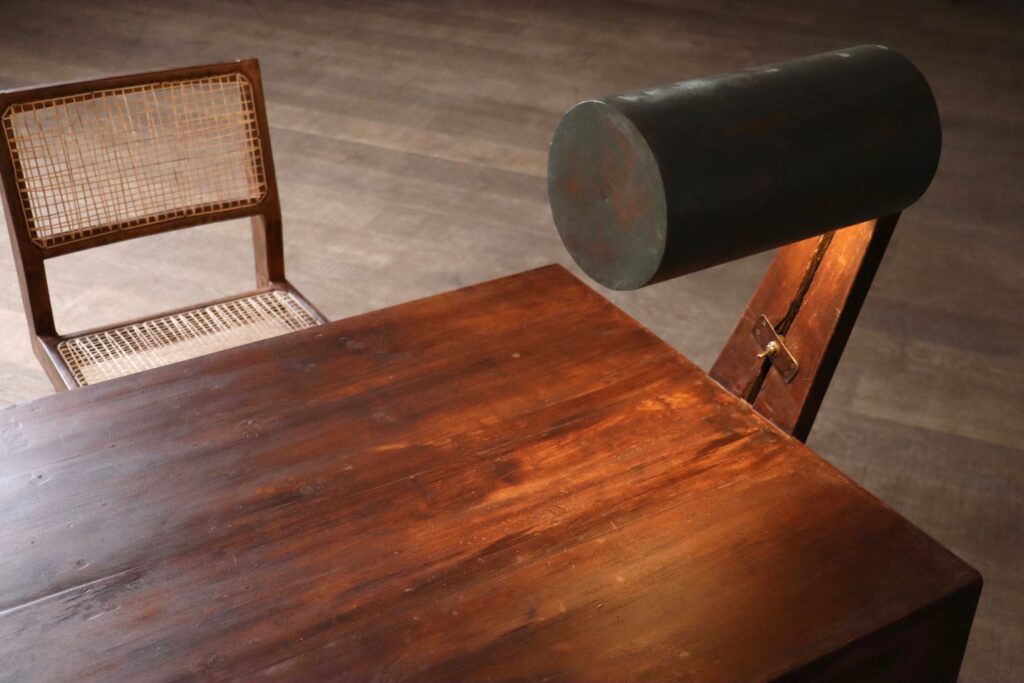 Integrated lamp detail on a Pierre Jeanneret Chandigarh desk