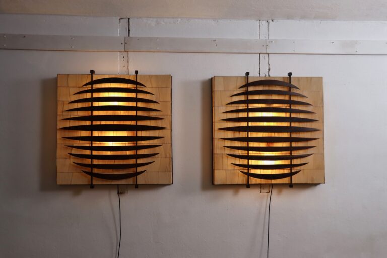 Sculptural wall lights in walnut and paper, Italy 1970s